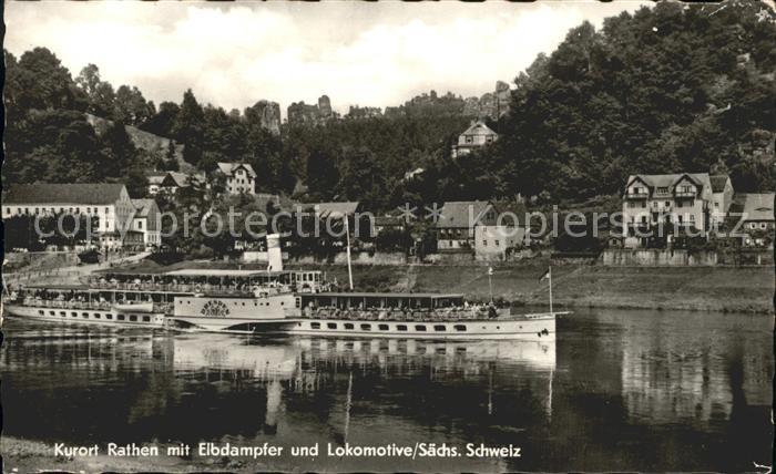 Rathen Saechsische Schweiz mit Elbdampfer und Lokomotive