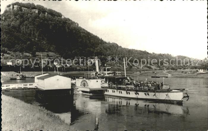 Koenigstein Saechsische Schweiz Stadt und Festung Fahrgastschiff Koenigstein