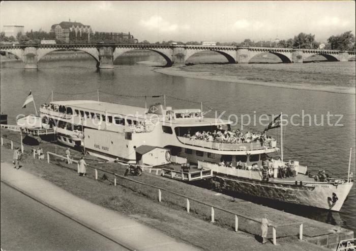 DRESDEN Elbe Motorschiff Karl Marx Elbebruecke