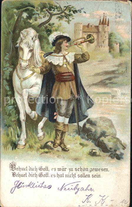 Trompeter Scheffel Litho Pferd Schloss