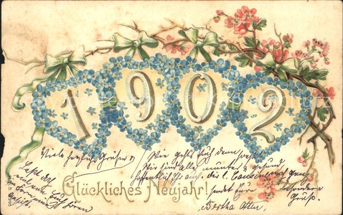 Jahreszahl 1902 Neujahr Blumen Herzen
