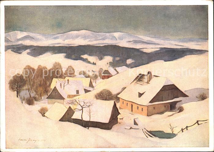 Kuenstlerkarte Willi Paupie Dorf Altvatergebirge Sudetendeutsches Hilfswerk