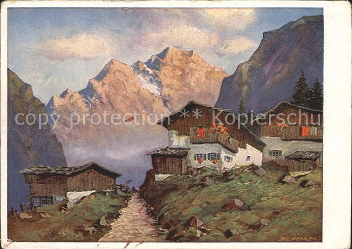 Kuenstlerkarte J. Hecker Berglandschaft