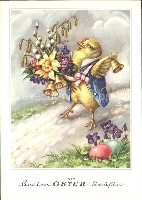 Vermenschlicht Kueken Kirchenglocken Eier Veilchen Weidenkaetzchen Ostern