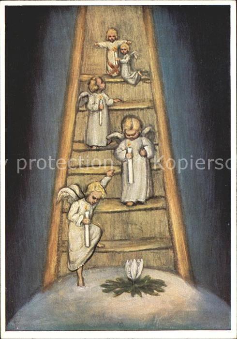 Spoetl Maria Kuenstlerkarte Nr. 363 Engel Leiter Blume