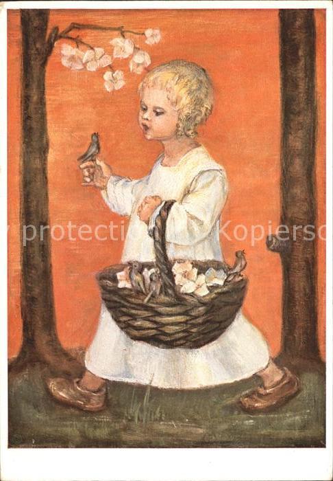 Spoetl Maria Kuenstlerkarte Frohes Gehen Nr. 340 Korb Blumen Voegel