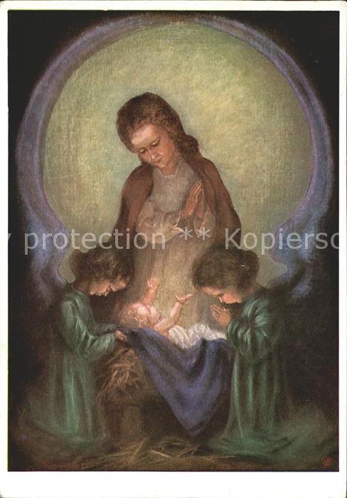 Spoetl Maria Kuenstlerkarte Lasst uns anbeten Nr. 457 Christkind Maria Engel