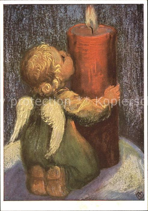 Spoetl Maria Kuenstlerkarte Ein Freudenlicht Nr. 375 Engel Kerze