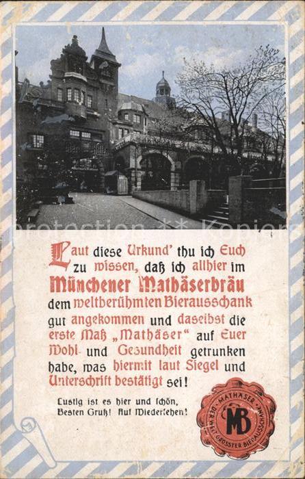 Bier Muenchener Mathaeserbraeu Urkunde