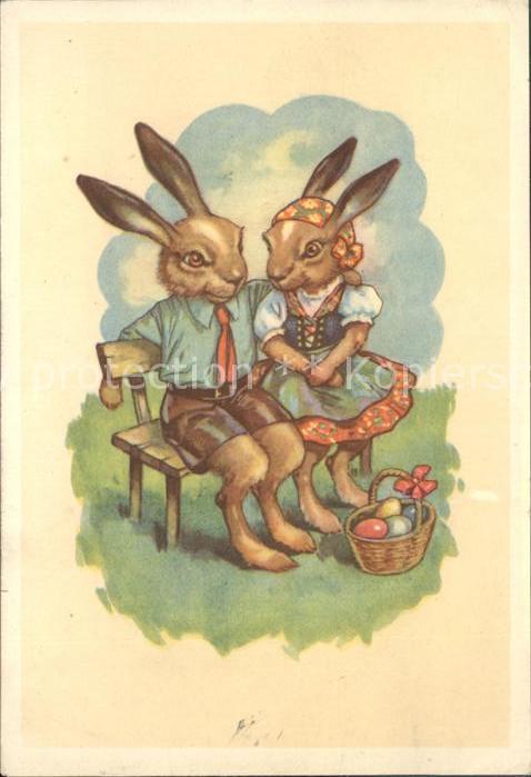Vermenschlicht Hasen Krawatte Tracht Ostern