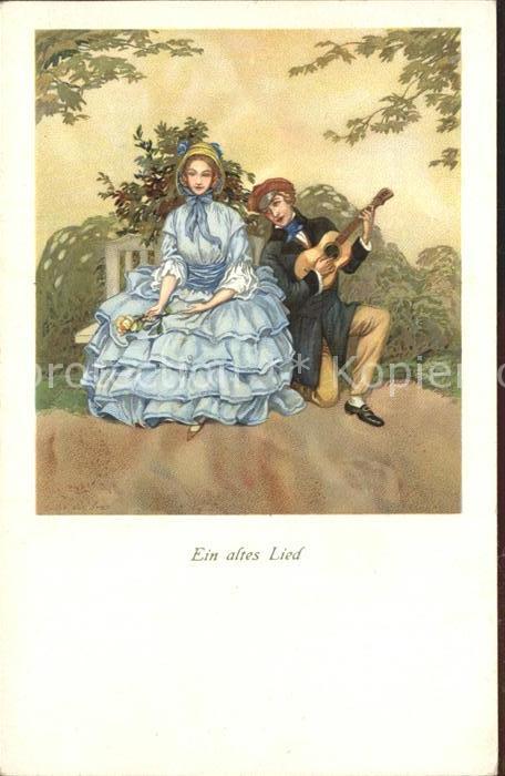 Gitarre Staendchen Student Paar Litho