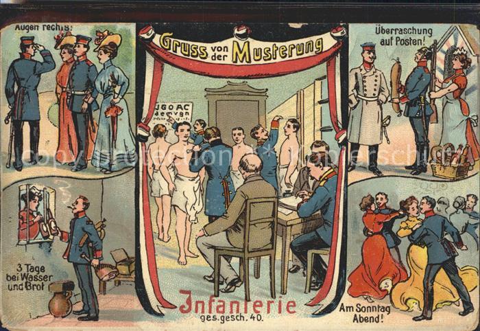 Musterung Infanterie Schwarz-Weiss-Rot Litho