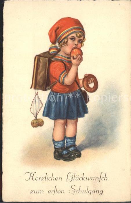 Schule School Ecole Escuela Scuola-- Kind Schulgang Apfel Wurst Schulranzen Zipf