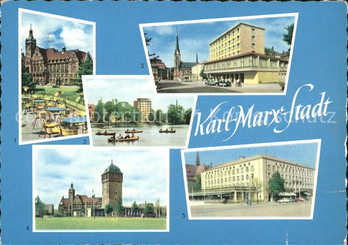 Karl-Marx-Stadt CHEMNITZ Rathaus Hochhaus Schlossteich Roter Turm