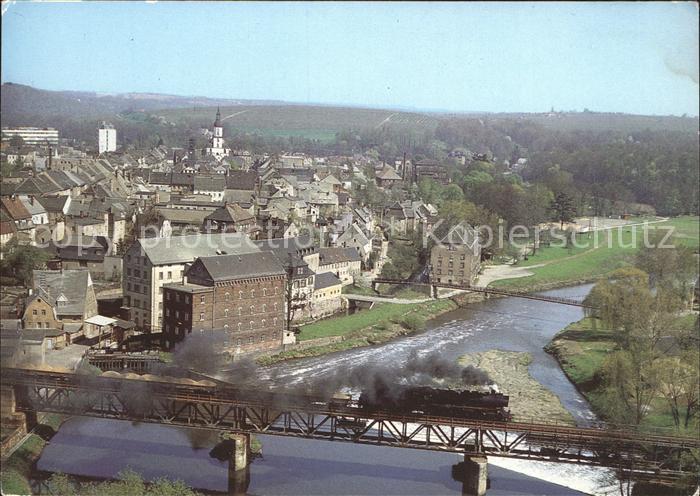 Rochlitz Sachsen Fliegeraufnahme mit Bruecke Dampflok