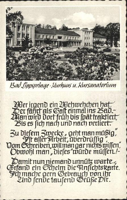 Bad Lippspringe Kurhaus Kursanatorium Gedicht