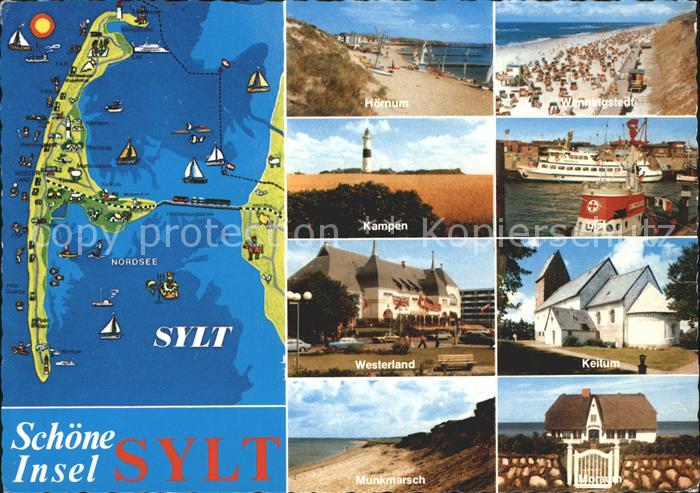 Insel Sylt Landkarte Teilansichten Strand Leuchtturm