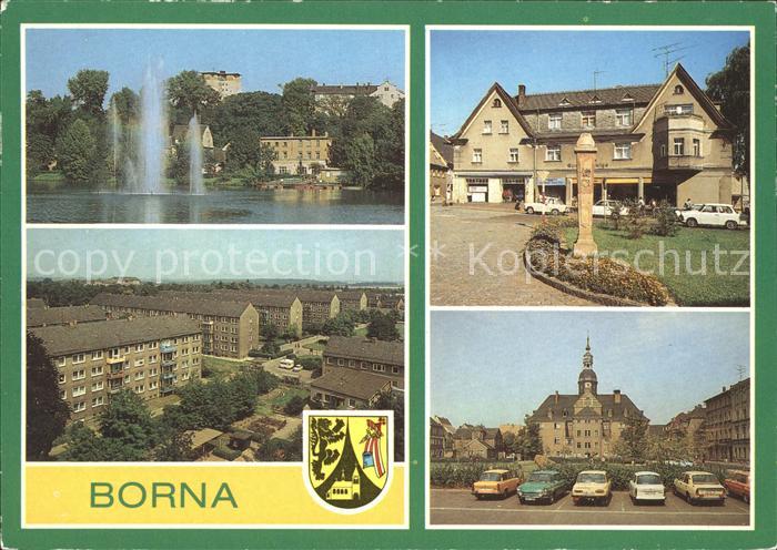 Borna Breiter Teich Neubaugebiet Postmeilensaeule Platz des Bergarbeiters Wappen