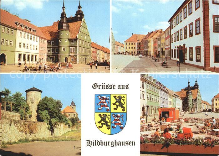 Hildburghausen Rathaus Marx Engels Platz Stadtmauer Boulevard Cafe Wappen