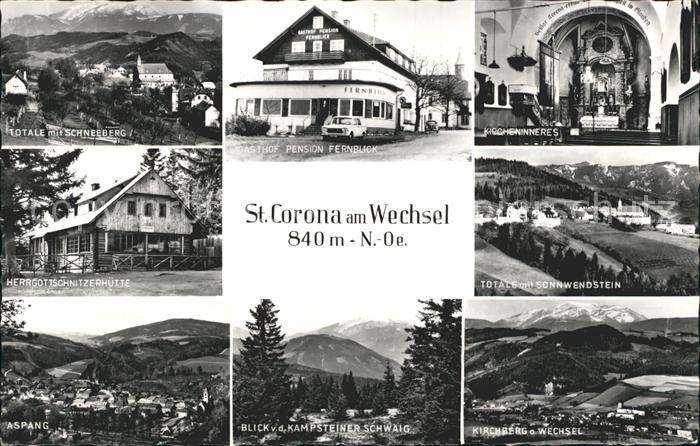 St Corona Wechsel Schneeberg Gasthof Fernblick Kircheninneres Herrgottschnitzerh