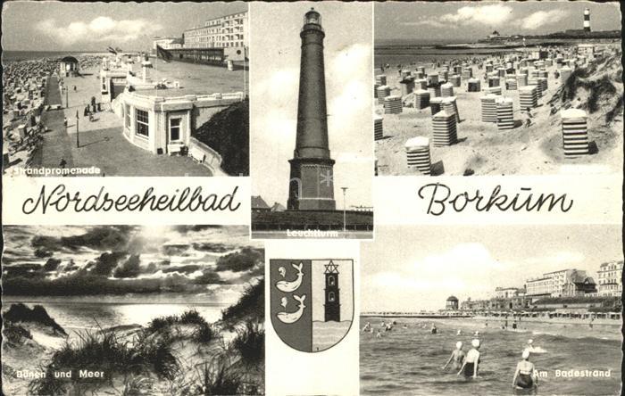 BORKUM Nordseebad Niedersachsen Strandpromenade Leuchtturm Duenen und Meer Bades