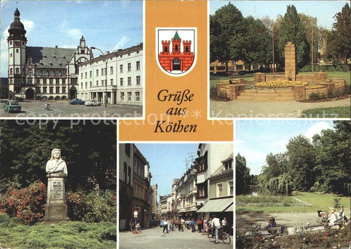 Koethen Anhalt Markt Rathaus Ehrenmal Bachdenkmal Boulevard Am Hubertusteich