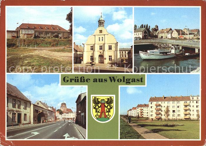 Wolgast Mecklenburg-Vorpommern HO Gaststaette Vierjahreszeiten Rathaus Stadtblic