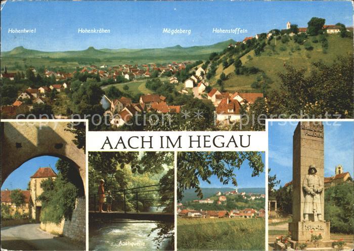 Aach Hegau Panorama mit Hegaubergen Aachquelle Kriegerdenkmal