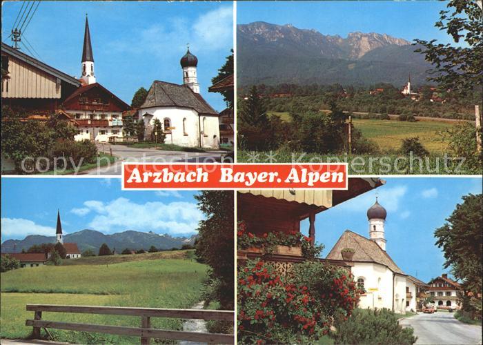 Arzbach Bad Toelz mit Benediktenwand Dorfpartie mit Herz Maria Kirche und Ged?ch