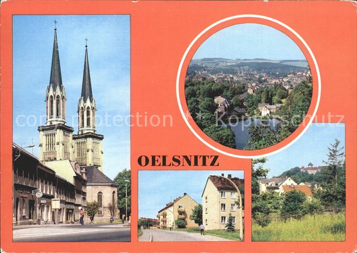 Oelsnitz Vogtland Adorfer Str Kirche Teilansicht Strasse des Friedens Schloss Vo