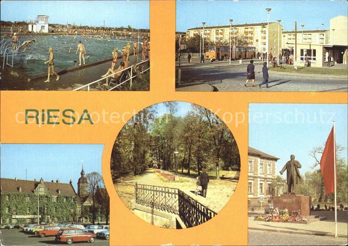 Riesa Sachsen Weida Schwimmbad und Bushaltestelle Rathaus Stadtpark Lenindenkmal