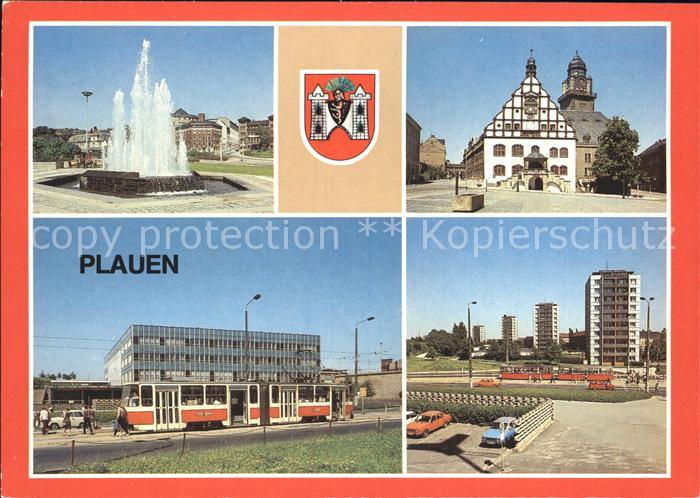 Plauen Vogtland Rathaus Brunnen Bahnhof Punkthaeuser
