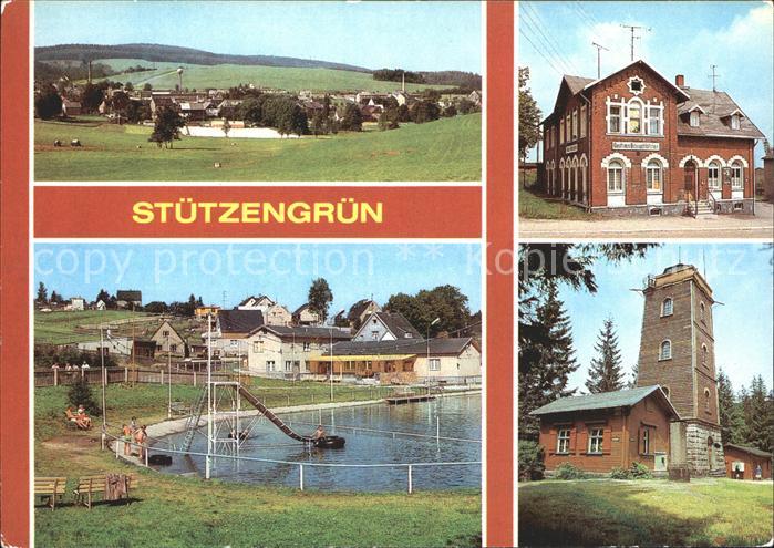 Stuetzengruen Gasthaus Bahnschloesschen Aussichtsturm am Kuhberg Schwimmbad