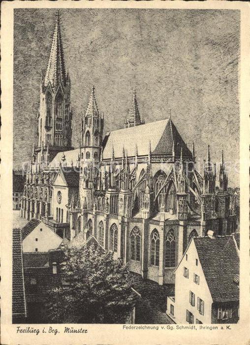 Freiburg Breisgau Muenster Federzeichnung
