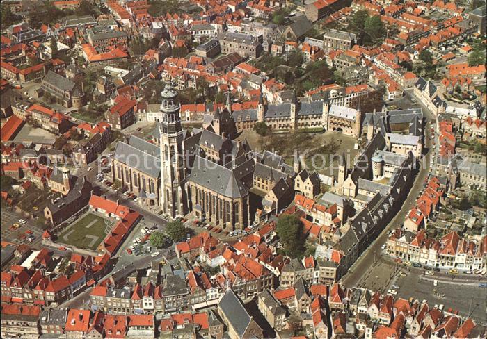 Middelburg Zeeland Fliegeraufnahme Centrum met Lange Jan en Abdijplein