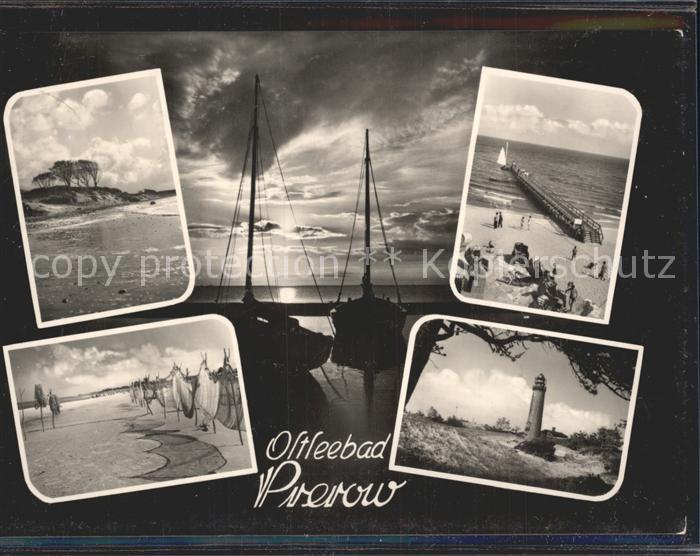 Prerow Ostseebad Abendstimmung Strand Fischernetze Seebruecke Leuchtturm