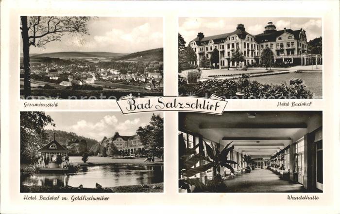 Bad Salzschlirf Gesamtansicht Hotel Badehof mit Goldfischweiher Wandelhalle