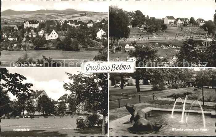 Bebra Blick zum Alheimer Stadtbad Angerplatz Biberbrunnen am Anger