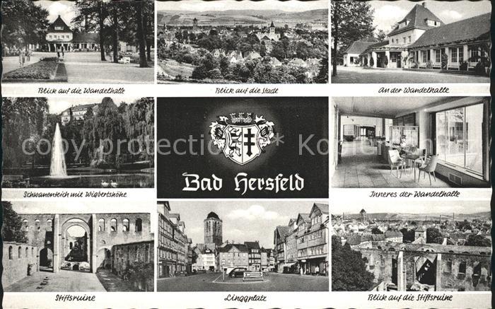 Bad Hersfeld Wandelhalle Stadtblick Schwanenteich Wigbertshoehe Stiftsruine Ling
