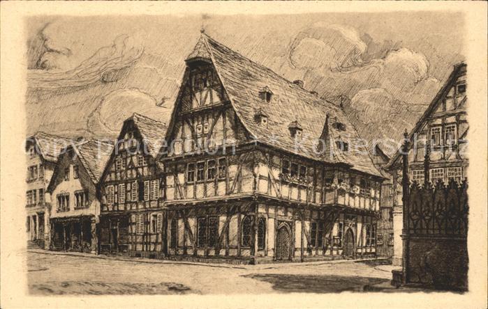 Schotten Hessen Rathaus Apotheke Krone Kuenstlerkarte HKK Karte Nr 1969