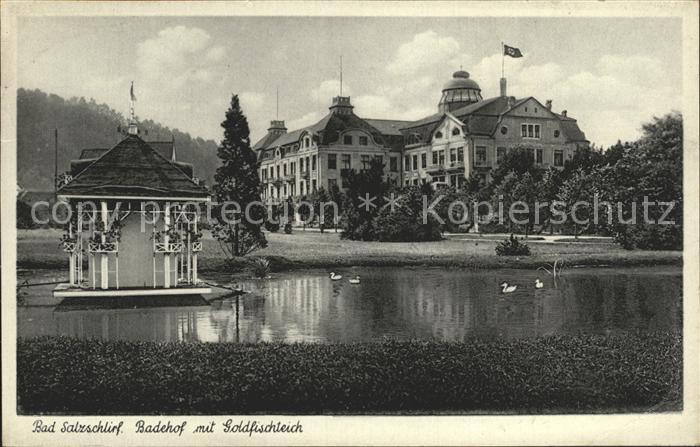 Bad Salzschlirf Hotel Badehof mit Goldfischteich Bahnpost