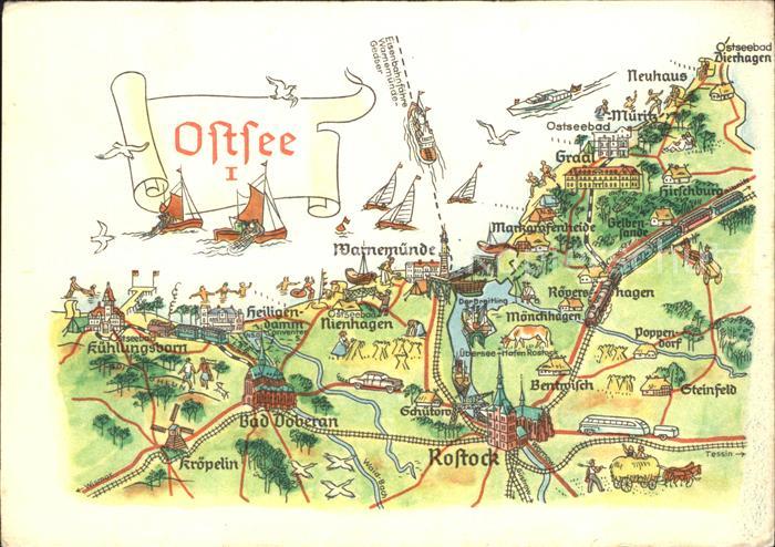 ROSTOCK  CITY und Umgebung Ostsee Landkarte Sehenswuerdigkeiten