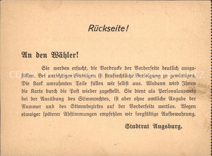 Augsburg Wahlbenachrichtigung Wahlkarte