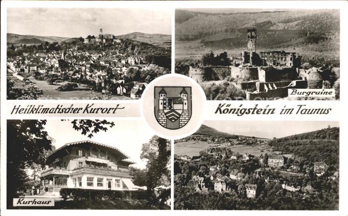 Koenigstein Taunus Gesamtansicht Burgruine Kurhaus Heilklimatischer Kurort Wappe