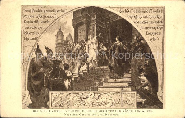 Worms Rhein Der Streit zwischen Krimhild und Brunhild vor dem Muenster in Worms