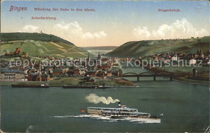 Bingen Rhein Muendung der Nahe in den Rhein mit Scharlachberg und Bingerbrueck R