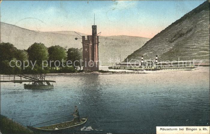 Bingen Rhein Maeuseturm Rheinschiffe