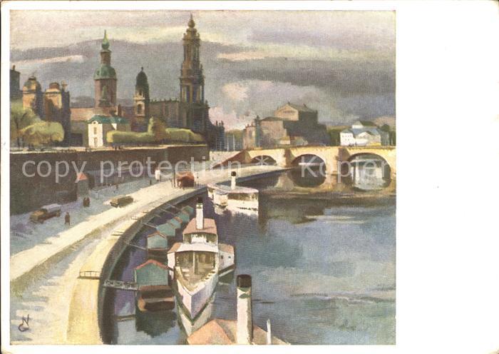 DRESDEN Elbe Bruehlsche Terrasse Kuenstlerkarte