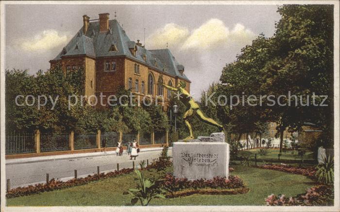 Eisleben Schlossplatz mit Luther Gymnasium und Seminar Denkmal