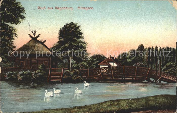 MAGDEBURG  CITY Mittagsee Schwaene Holzbruecke